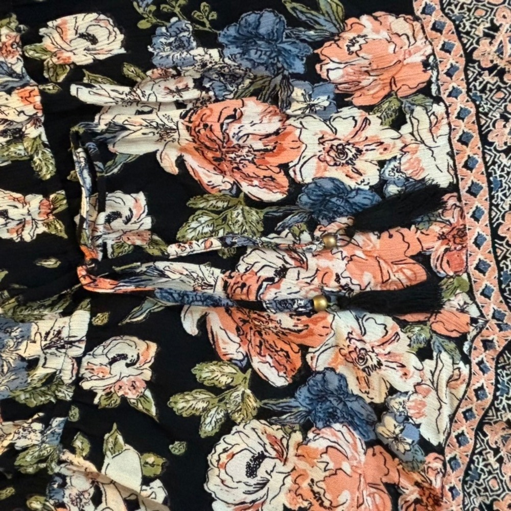 Angie Festival Floral Romper Crochet Lace Trim‎ Bell Sleeve Off Shoulder M Boho - Picture 12 of 16